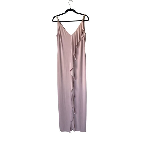 Lauren Ralph Lauren Maxi Dress Size 8 Elegant Pink Ruffle Jersey Embellished - Picture 1 of 7